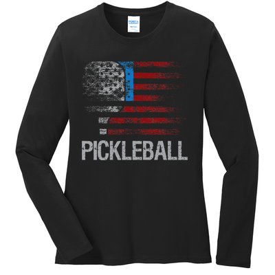 US Flag Pickleball Player Paddleball Lover Ladies Long Sleeve Shirt