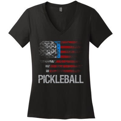 US Flag Pickleball Player Paddleball Lover Women's V-Neck T-Shirt