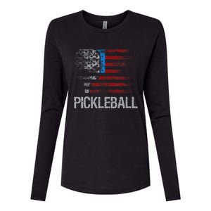 US Flag Pickleball Player Paddleball Lover Womens Cotton Relaxed Long Sleeve T-Shirt