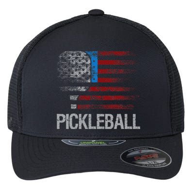 US Flag Pickleball Player Paddleball Lover Flexfit Unipanel Trucker Cap