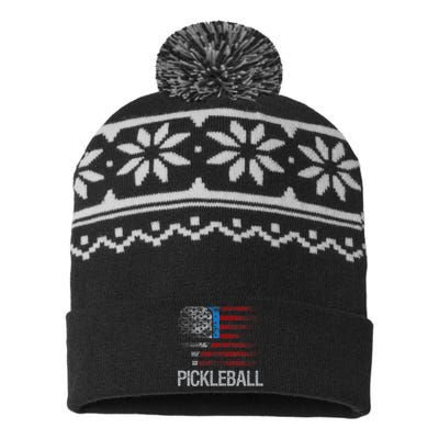 US Flag Pickleball Player Paddleball Lover USA-Made Snowflake Beanie