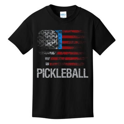 US Flag Pickleball Player Paddleball Lover Kids T-Shirt