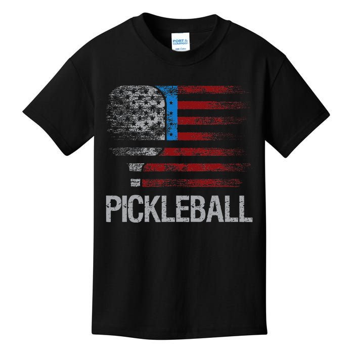 US Flag Pickleball Player Paddleball Lover Kids T-Shirt