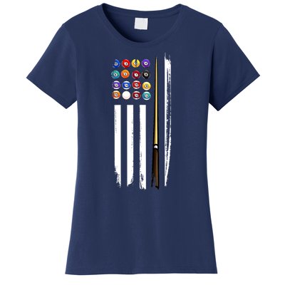 Usa Flag Pool Player Cute Cues Stick Best Gift For Player Women's T-Shirt