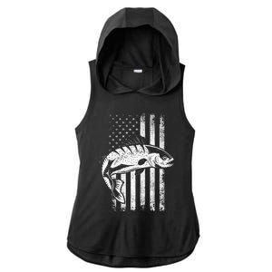 USA Flag Patriotic American Fisherman Hobby Fishing Ladies PosiCharge Tri-Blend Wicking Draft Hoodie Tank