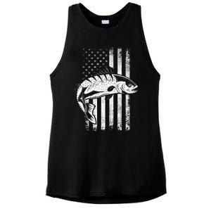 USA Flag Patriotic American Fisherman Hobby Fishing Ladies PosiCharge Tri-Blend Wicking Tank