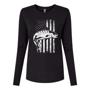 USA Flag Patriotic American Fisherman Hobby Fishing Womens Cotton Relaxed Long Sleeve T-Shirt