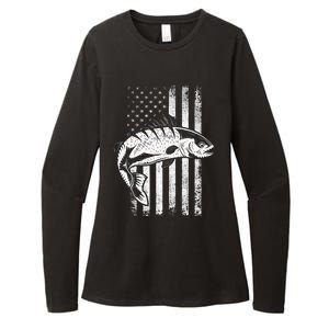 USA Flag Patriotic American Fisherman Hobby Fishing Womens CVC Long Sleeve Shirt