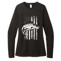 USA Flag Patriotic American Fisherman Hobby Fishing Womens CVC Long Sleeve Shirt