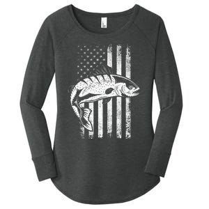 USA Flag Patriotic American Fisherman Hobby Fishing Women's Perfect Tri Tunic Long Sleeve Shirt