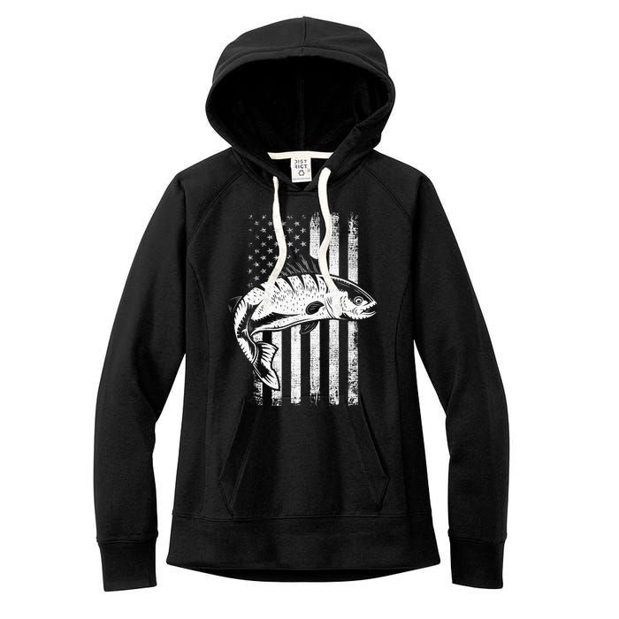 USA Flag Patriotic American Fisherman Hobby Fishing Women's Fleece Hoodie