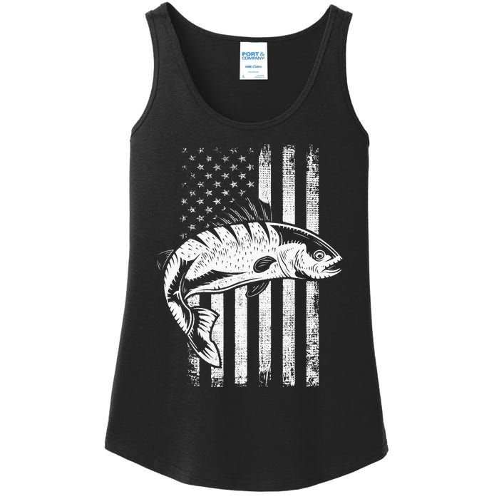 USA Flag Patriotic American Fisherman Hobby Fishing Ladies Essential Tank