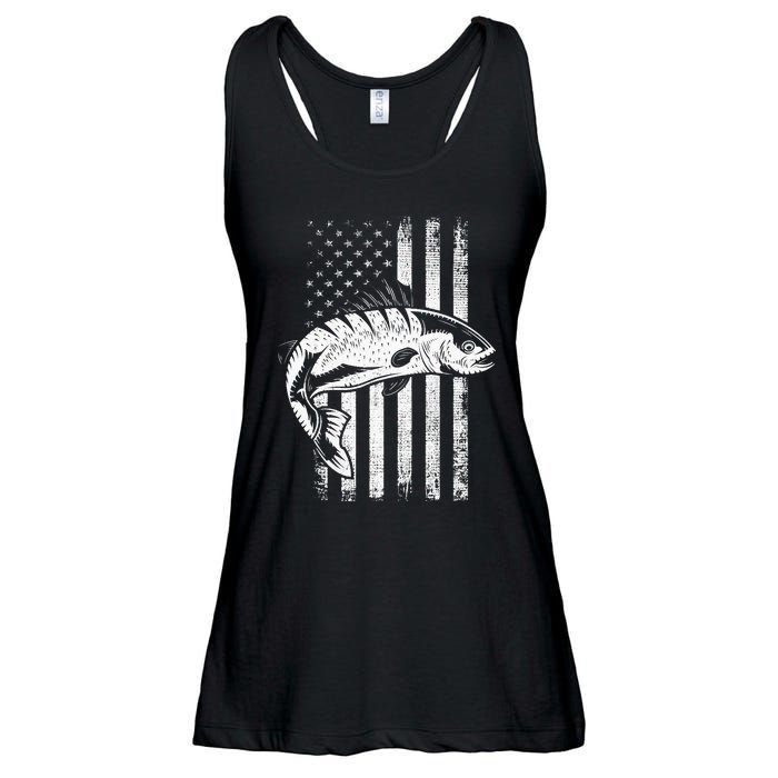 USA Flag Patriotic American Fisherman Hobby Fishing Ladies Essential Flowy Tank