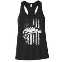 USA Flag Patriotic American Fisherman Hobby Fishing Women's Racerback Tank