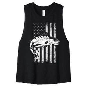 USA Flag Patriotic American Fisherman Hobby Fishing Women's Racerback Cropped Tank