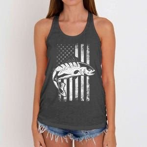 USA Flag Patriotic American Fisherman Hobby Fishing Women's Knotted Racerback Tank