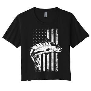 USA Flag Patriotic American Fisherman Hobby Fishing Women's Crop Top Tee