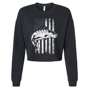 USA Flag Patriotic American Fisherman Hobby Fishing Cropped Pullover Crew