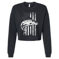 USA Flag Patriotic American Fisherman Hobby Fishing Cropped Pullover Crew