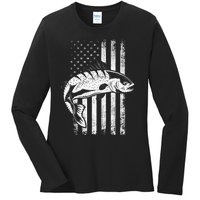 USA Flag Patriotic American Fisherman Hobby Fishing Ladies Long Sleeve Shirt