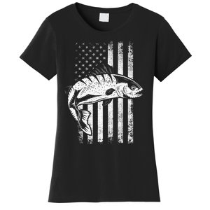 USA Flag Patriotic American Fisherman Hobby Fishing Women's T-Shirt