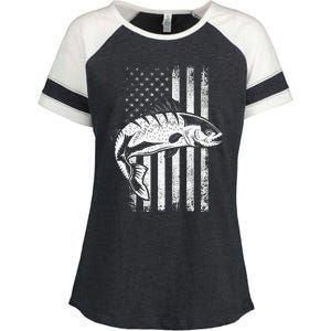 USA Flag Patriotic American Fisherman Hobby Fishing Enza Ladies Jersey Colorblock Tee