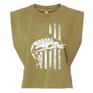 USA Flag Patriotic American Fisherman Hobby Fishing Garment-Dyed Women's Muscle Tee