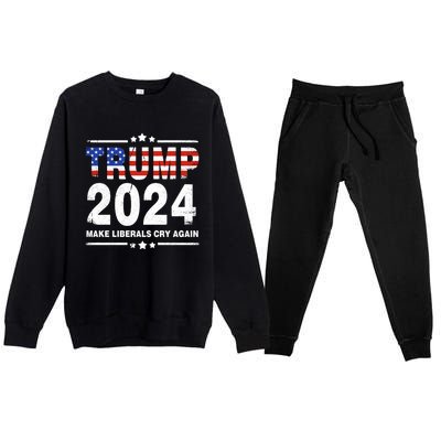 Usa Flag President Trump 2024 Make Liberals Cry Again Funny Gift Premium Crewneck Sweatsuit Set