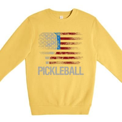 Us Flag Pickleball Player Paddleball Lover Premium Crewneck Sweatshirt