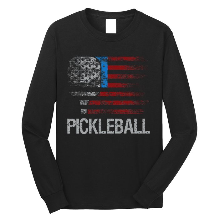 Us Flag Pickleball Player Paddleball Lover Long Sleeve Shirt