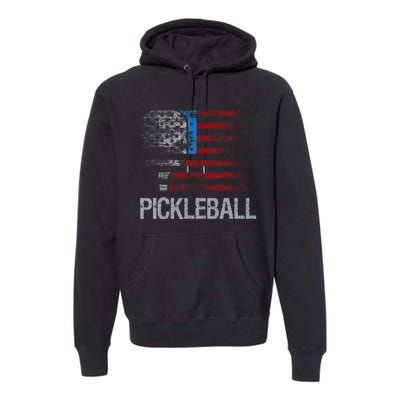 Us Flag Pickleball Player Paddleball Lover Premium Hoodie