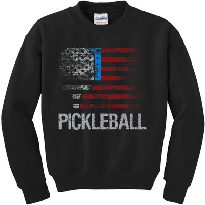 Us Flag Pickleball Player Paddleball Lover Kids Sweatshirt