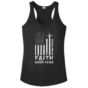 USA Flag Patriotic American Gift Faith Over Fear Prayer Ladies PosiCharge Competitor Racerback Tank