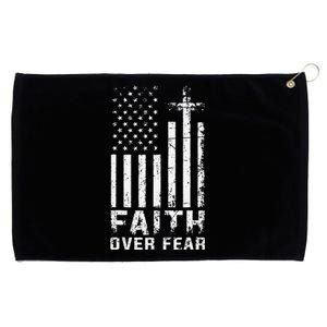 USA Flag Patriotic American Gift Faith Over Fear Prayer Grommeted Golf Towel