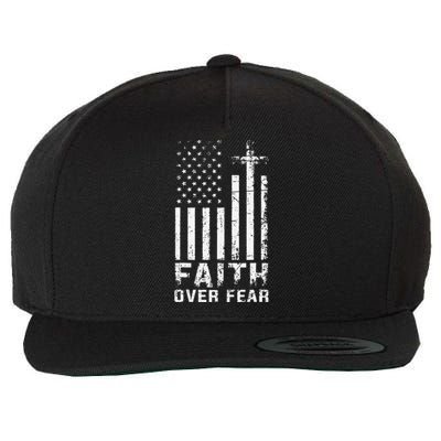 USA Flag Patriotic American Gift Faith Over Fear Prayer Wool Snapback Cap