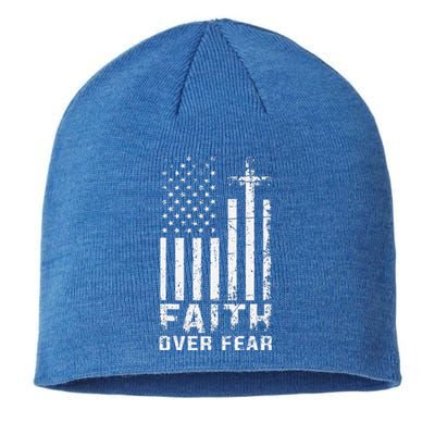 USA Flag Patriotic American Gift Faith Over Fear Prayer Sustainable Beanie