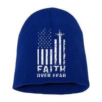 USA Flag Patriotic American Gift Faith Over Fear Prayer Short Acrylic Beanie