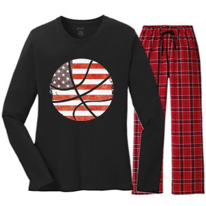 Usa Flag Patriotic Basketball Gift Women's Long Sleeve Flannel Pajama Set 