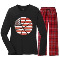 Usa Flag Patriotic Basketball Gift Women's Long Sleeve Flannel Pajama Set 