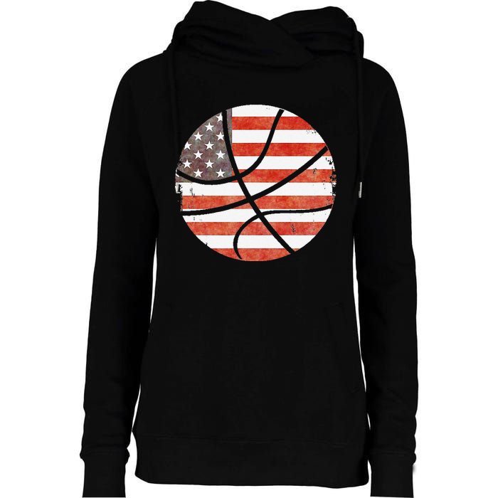 Usa Flag Patriotic Basketball Gift Womens Funnel Neck Pullover Hood