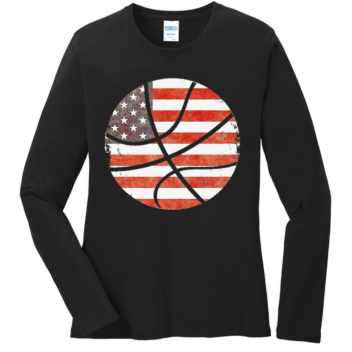 Usa Flag Patriotic Basketball Gift Ladies Long Sleeve Shirt