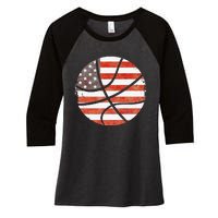 Usa Flag Patriotic Basketball Gift Women's Tri-Blend 3/4-Sleeve Raglan Shirt