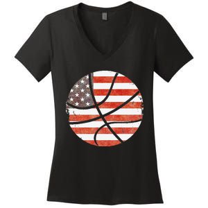 Usa Flag Patriotic Basketball Gift Women's V-Neck T-Shirt