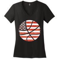 Usa Flag Patriotic Basketball Gift Women's V-Neck T-Shirt