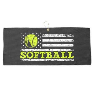 Usa Flag Patriotic Softball Player American Sport Softball Meaningful Gift Large Microfiber Waffle Golf Towel