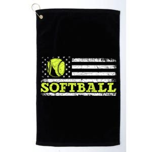 Usa Flag Patriotic Softball Player American Sport Softball Meaningful Gift Platinum Collection Golf Towel