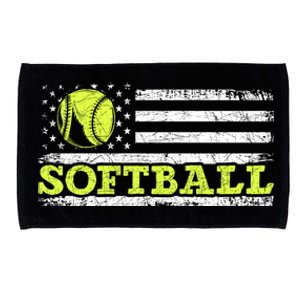 Usa Flag Patriotic Softball Player American Sport Softball Meaningful Gift Microfiber Hand Towel