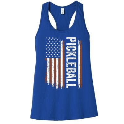 Us Flag Pickleball Player Vintage Pickle Ball Lover Usa Flag Gift Women's Racerback Tank