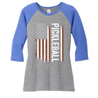 Us Flag Pickleball Player Vintage Pickle Ball Lover Usa Flag Gift Women's Tri-Blend 3/4-Sleeve Raglan Shirt