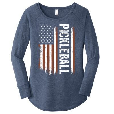 Us Flag Pickleball Player Vintage Pickle Ball Lover Usa Flag Gift Women's Perfect Tri Tunic Long Sleeve Shirt